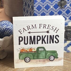 NEW! Vintage Fall Pick Up Truck Hauling Farm Fresh Pumpkins Rustic Wood Sign
